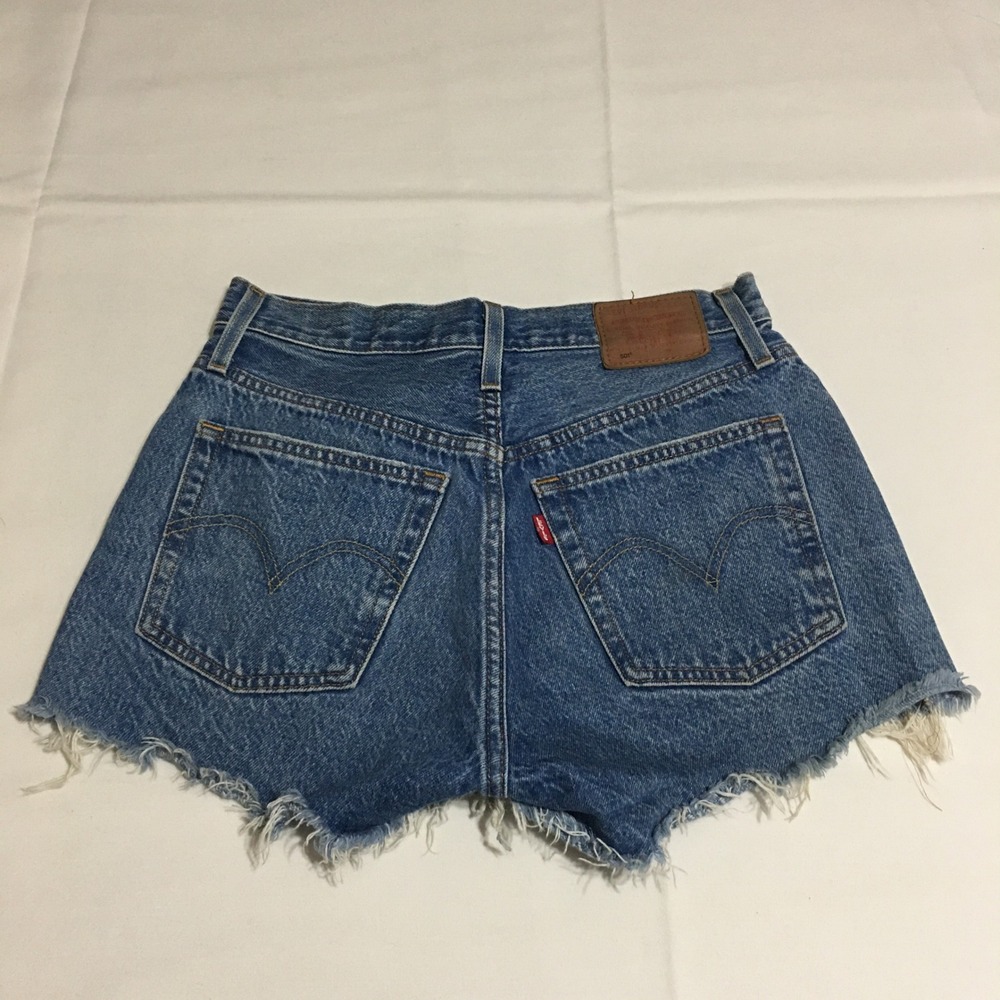 Levi's 501 Premium Denim Shorts Womens 25 Big E Blue Distressed Button Fly